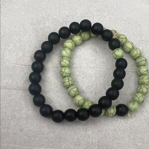 Beaded Stretch Bracelets - Black & Light Green